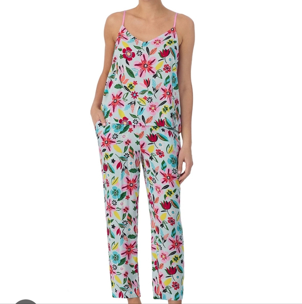 Kate Spade NY Aqua Floral Sleeveless V Neck Pajama Set XL